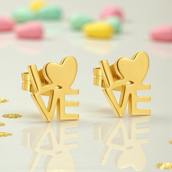 LOVE Stud Earrings – 18K Gold Plated Stainless Steel | Gift-Ready Elegance 💕 - Picture 6 of 8